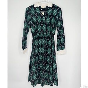 NEW METISU long sleeve green plaid dress